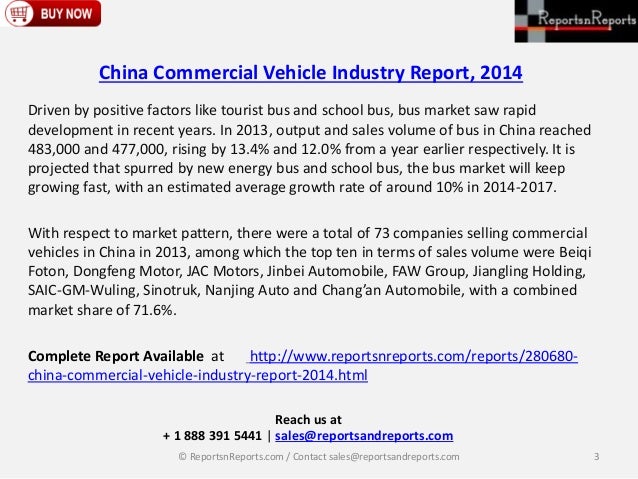China Commercial Vehicle Industry Research & Analysis - 2014 to 2017