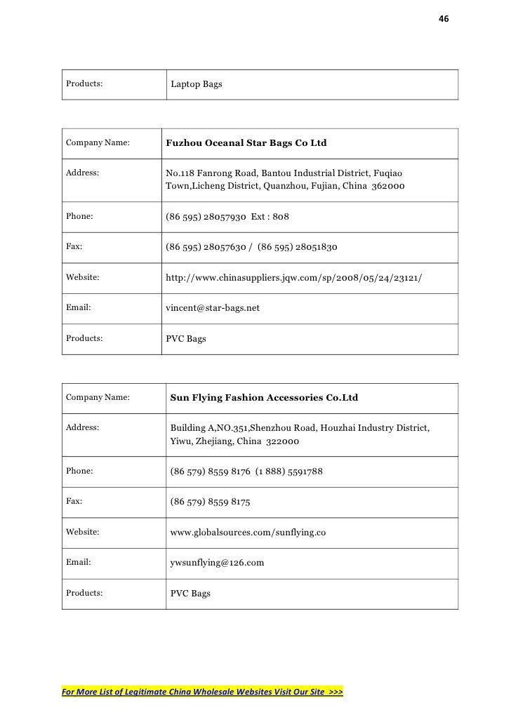 bags company name list