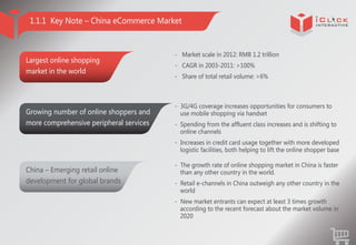 1.1.1 Key Note – China eCommerce Market

Largest online shopping
market in the world

Growing number of online shoppers an...