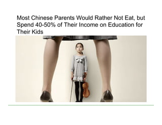 Most Chinese Parents Would Rather Not Eat, but
Spend 40-50% of Their Income on Education for
Their Kids
 