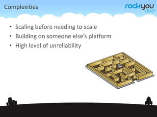ComplexitiesScaling before needing to scaleBuilding on someone else’s platformHigh level of unreliability