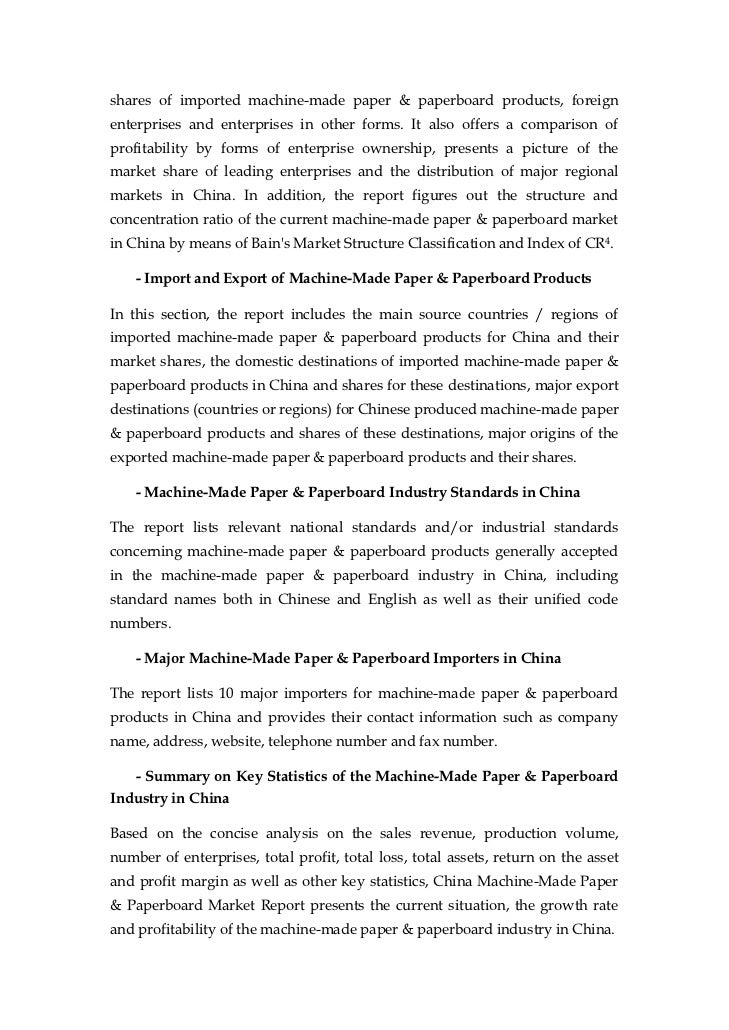 china machine made paper paperboard market report sample pages