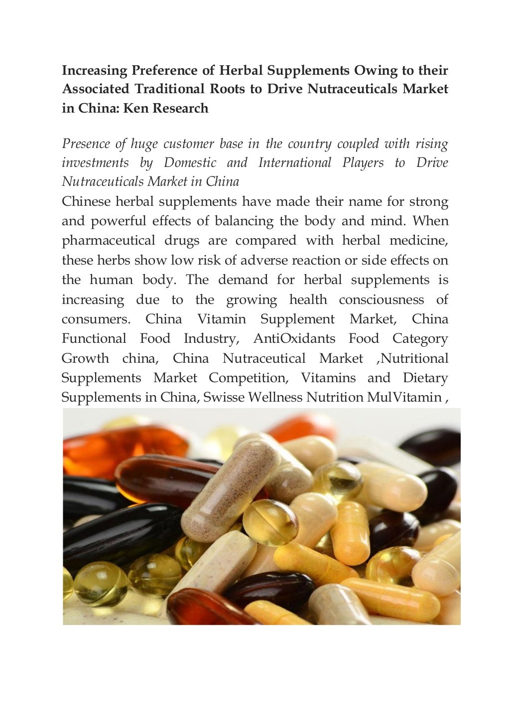 China nutritional supplements market,export nutritional supplements