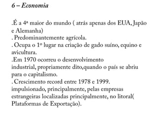 5 – Política:A - Revolução Socialista (1949): 1 - organizada por camponeses.2 - grupos rivais (nacionalistas e socialistas) se uniram durante a segunda guerra para evitar a invasão japonesa.3 – Após a 2ª guerra os grupos se enfrentaram pela posse do governo (1945 – 1949) – os Socialistas venceram.4 – Chiang Kaishek ( líder dos nacionalistas) fugiu para a ilha de Taiwan, fundando mais tarde a China Nacionalista ou Formosa.
