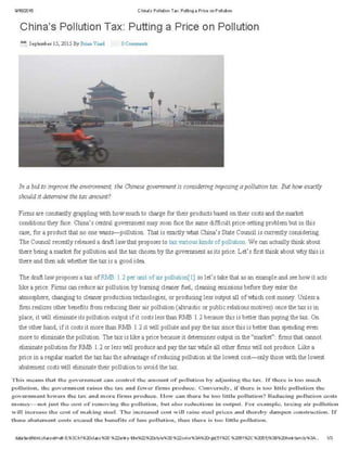 China's pollution tax  putting a price on pollution