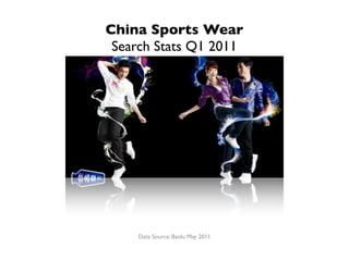 China Sports Wear
 Search Stats Q1 2011




     Data Source: Baidu May 2011
 