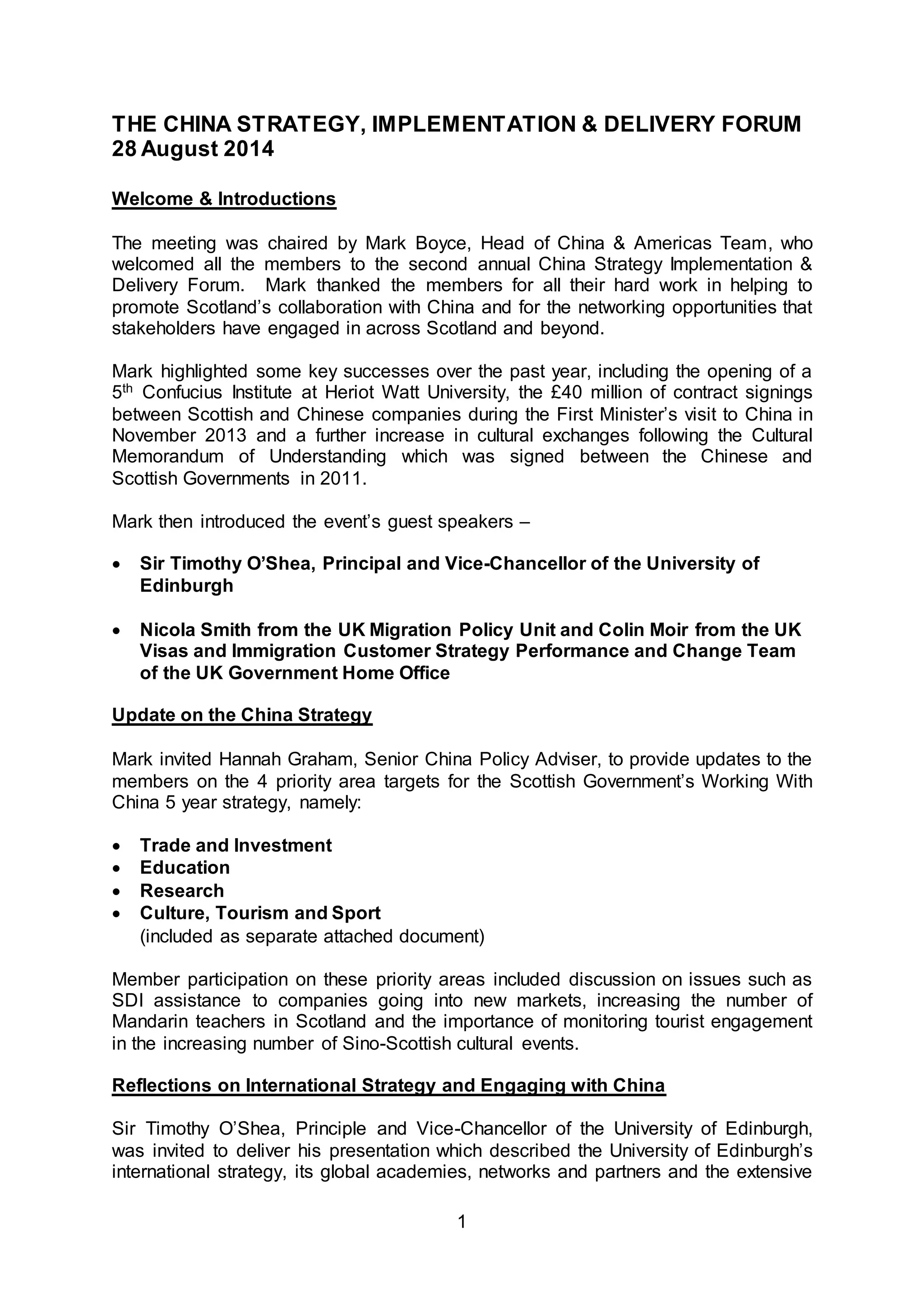 China strategy implementation and delivery forum 28 august notes docx