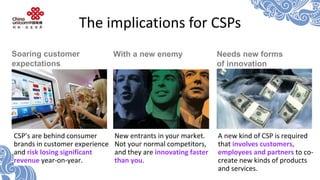 The implications for CSPs 
Soaring customer expectations 
CSP’s are behind consumer brands in customer experience and risk...