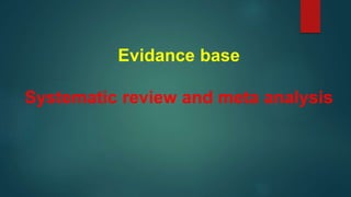 Evidance base
Systematic review and meta analysis
 
