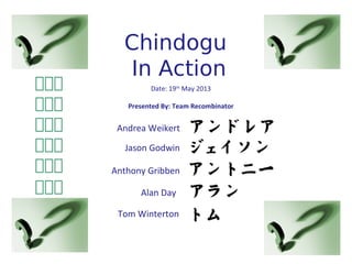 Date: 19th
May 2013
Presented By: Team Recombinator
Chindogu
In Action
Alan Day
Jason Godwin
Anthony Gribben
Andrea Weikert
Tom Winterton
珍珍珍 珍珍珍
珍珍珍
珍珍珍
珍珍珍
珍珍珍
珍珍珍
珍珍珍
珍珍珍
 