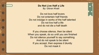 Do Not Love Half Lovers - by Kahlil Gibran (Poetry Reading) 