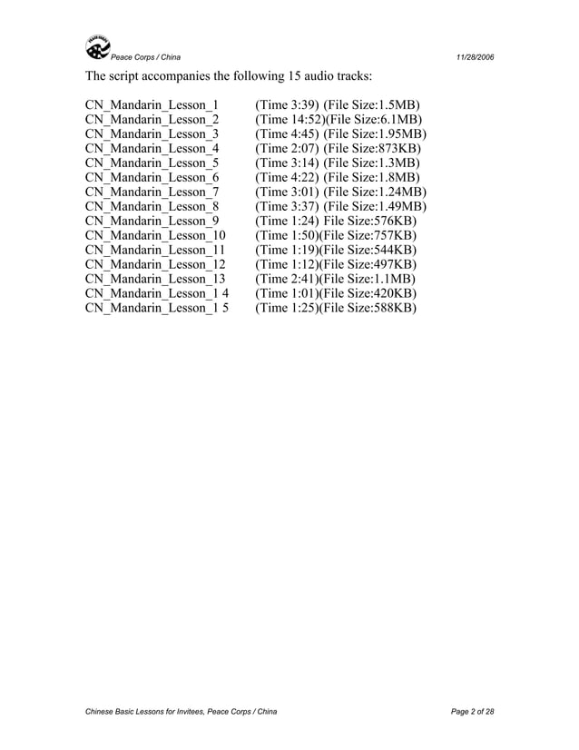 Basic Chinese (Mandarin) Language Course | PDF