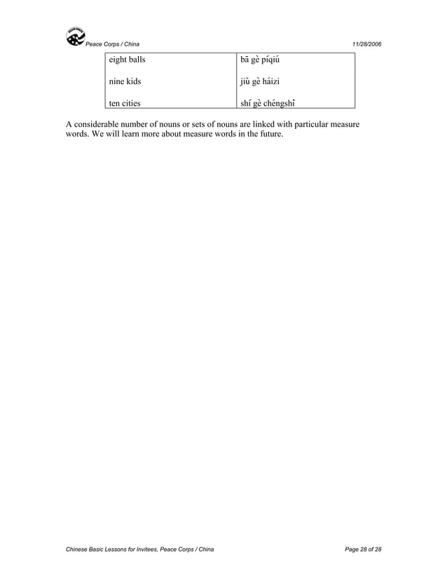 Basic Chinese (Mandarin) Language Course | PDF