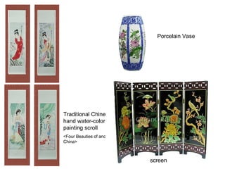 Traditional Chinese hand water-color painting scroll <Four Beauties of ancient China> screen Porcelain Vase 