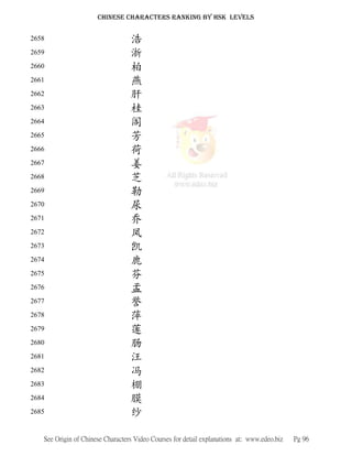 Chinese characters' ranking according to hsk levels | PDF