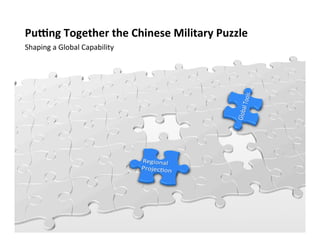 Pu#ng	
  Together	
  the	
  Chinese	
  Military	
  Puzzle	
  
Shaping	
  a	
  Global	
  Capability	
  
 