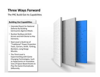 Three	
  Ways	
  Forward	
  
The	
  PRC	
  Build	
  Out	
  Its	
  Capabili:es	
  

 Building	
  Out	
  Capabili=es	
  
 §...