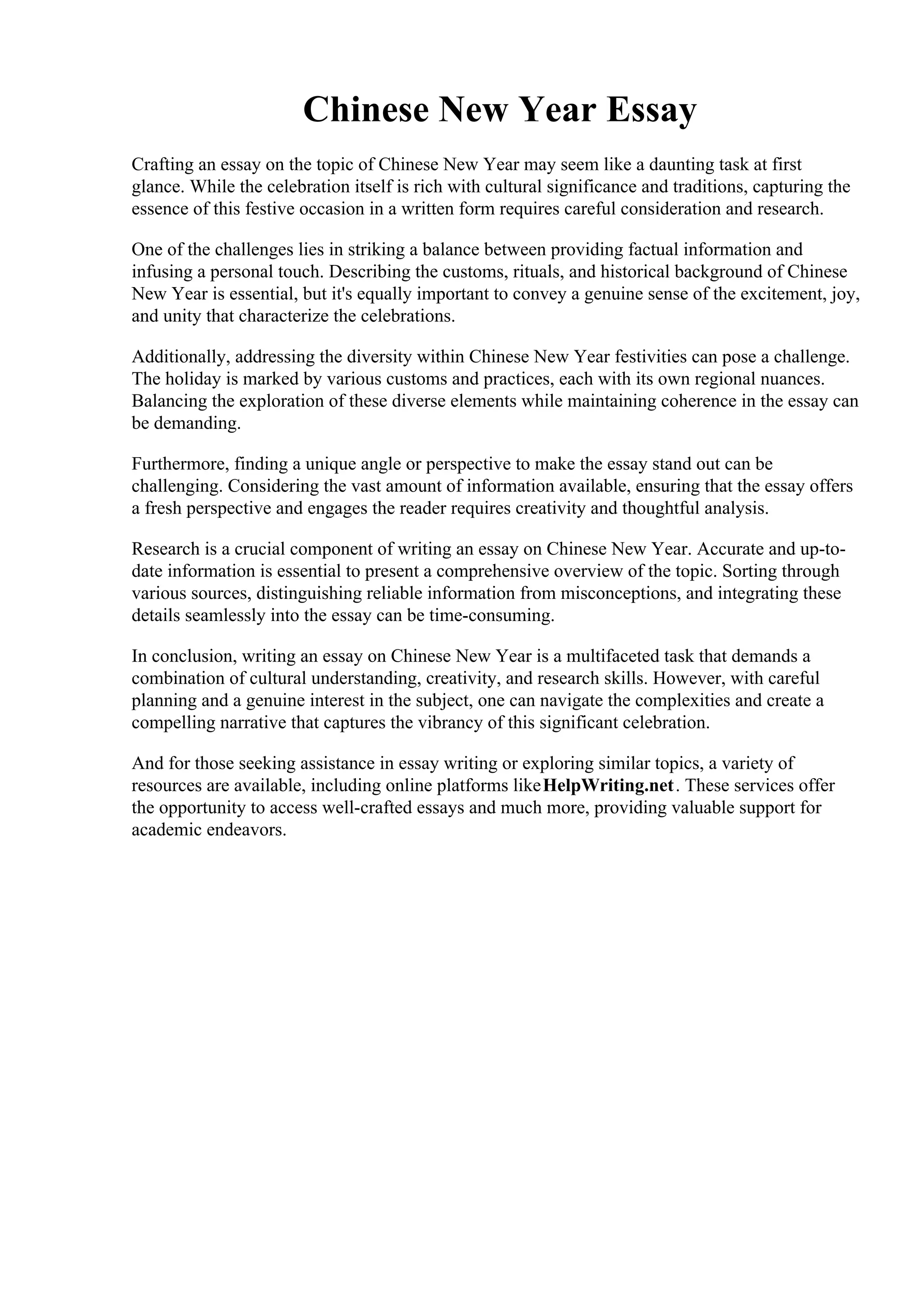 Chinese New Year Essay | PDF