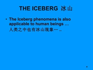 The Iceberg phenomena is also applicable to human beings …  人类之中也有冰山现象… .. THE ICEBERG  冰山 