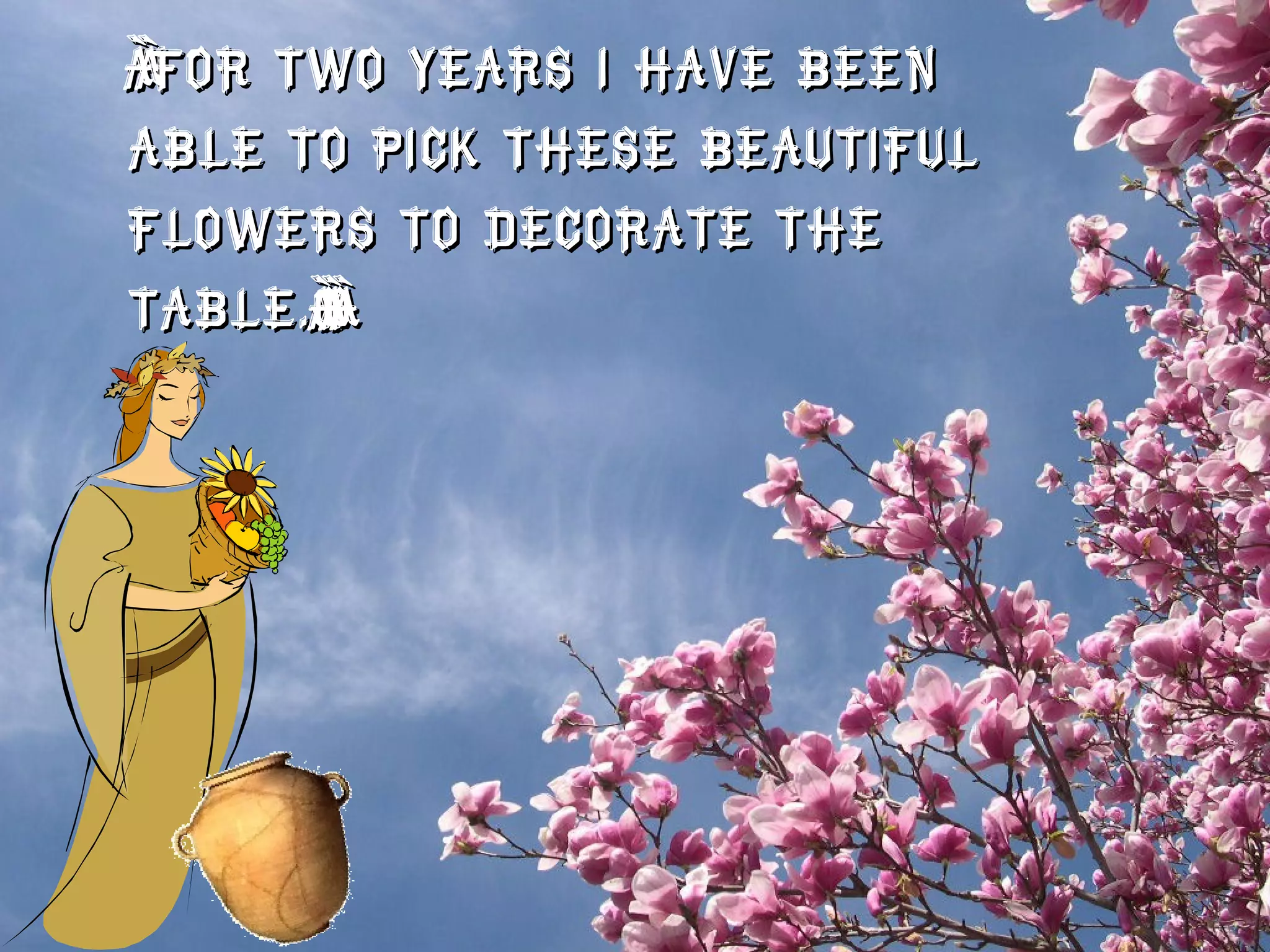 “ For two years I have been able to pick these beautiful flowers to decorate the table.” 