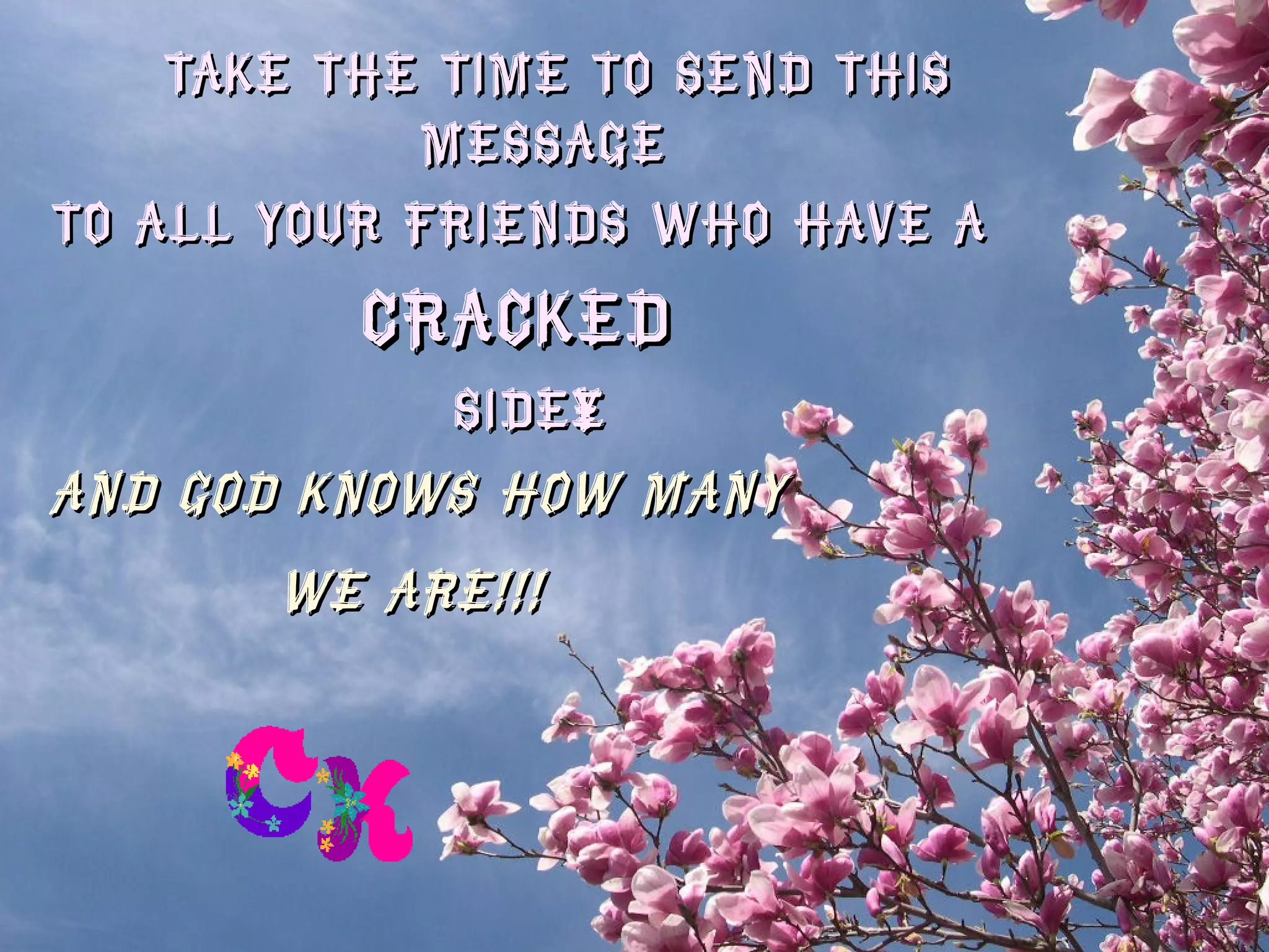 Take the time to send this message  to all your friends Who have a  cracked  side… And God knows how many  we are!!!   