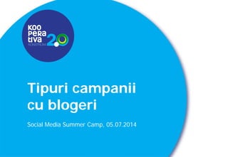 KONSTRUIM
KONSTRUIM
Tipuri campanii
cu blogeri
Social Media Summer Camp, 05.07.2014
 
