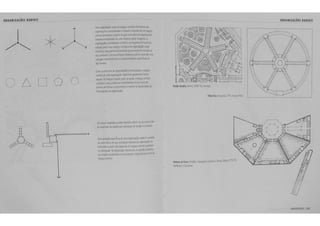 ORGANIZA~OES RADIAlS 
D ll 0 
Uma orqamzavao (ll(lia, de t!ipavo comllina e!tf!'er.~ oas 
organ zay&s centra zadas e r~rt!i. Cons-s~ em um espavo 
central &om nan~ a partir do ~ual uma serie &e or~anza~s 
nes~ ~ e:;~ndem de uma mane ra raa·al. En~UIIn:4 a 
organiza~o centra za&a c;onst<tu. um ~uem.a n'"..r&.er-~. 
I'O!ta~o para o ~u espayo centra1• uma organiza~o ra,a 
c;onstiw uma pla~t<l exuoverti4a O,Jt ~ ia-ya em d ~ ao 
seu c;or.tex"tO. Com seus bravos neareo. poae ~ esw.Jer e se 
oorj~ar com eletr~nr.os ou caracwi'st<cas espec'ficas &e 
seu ~rrer.o. 
Como ooorre oom as or~ar.izay&s cewa JZ8oas. o espayo 
centra: t!e uma orgar.iza~o l'lldial ~m em'menu forma 
reeu!ar. Oslmlvos reares, para 05 o,ua·s o e~pavo centra 
c;onstitlri o eixo. poaem ser seme hantts um ao OUtrO em 
wm05 &t forma e c;otrpntr.ento e manw a reeu andadt da 
forn:a g!o?al da orqar.·za~o. 
05 ~VOS 1r.!'ad ados poaem tamubr. diferir um do outro a f.-r 
&e responder as ex~U.Ciaslnaitluas &t fu~ao e c;or.:ettQ. 
Uma vana~ao especffica de uma orgar.JZ8yao r.!U eo pad•ao 
de cata·,er.to, em o.ue 05 bravos ·neares da orear.;za~o oe 
esttMem a par-.:· &os tatl05 de um espayo centlll' o.usara~ 
ou retar~ula•. Tal o spos~~ reso~ta em um padr~o d r3miW 
o..e suo, ere l'isua'rr.entt um mo; mento ro::ac!Of181 em torr"' oo 
t!ipaVO centrac 
Maison de Foru Pnsao'. rcwg•~'l~~oaG!'.e-:. B!~!J. r.'Z·iS. 
Ma'ia !iOt' e 1,IJGhma• 
ORGANIZA~OES RADIAlS 
~. . ~--·~.··-~1 
' . :..:.. . . :: 
 
