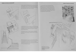 FORMA DO ESPA~O DE CIRCULA~AO 
/£ 
~=====~t~'----===----- 
0 e-:;pa~ ocupatlo ocr urr~ e5Cad~na pode ~r gro!l(le, mas su.; ';.,.a;: 
e5W a~u5~3oa a um ntenor de vana5 ma"tU'85. Pode 5« tra:JJa c.:·· 
uma forma aa t.'va ou corr~ uma forma I'Oium6toca 561ida ~a,., 0 ''" 
pa'll c • '•'it n:;ui3~~o. ass;m como de repouoo, foi en~ natlo. 
A e5Catla pode percorru uma da5 a•estas de um rec fito, u.-:M·oe;w,.c 
ou pr,eer,cner o ~u .'O!ume. POGle w en~rela~oa as fronte' ras de ~"' ts(;;,J 
OU ester.'J:da em Ull'J strie de plataforma& de de5Car50 OU terra~ q..e 
acomooem a~urra at;;-i,')ade. 
il!'a w.aaa pode constitu rum e err.ento orga~ zaoor, ~rpenu.:vjO t 
em:.reoava•Jo uma serie tie e5oa~ em Merutes ~rve;5 tle u"' eoroc~­espa~ 
e;«~rno. 
Rtpresen:av~o Axonon0.r a.. 
Esca!ia tla 5al3 de Estar, Casa em 
Okl We!tbul). Nc. Yor<, 1969 l, 
RichBrd Meer 
FORMA DO ESPA~O DE CIR<ULA~AO 
c acuucAv m 
 