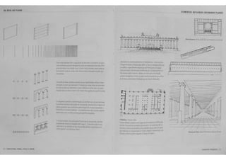 DA RETA AO PLANO 
r. -------- ·' II~ 
~ J:. 
I· 
0 0 0 0 
o_·.o. o. o 
U / UOUII[IUU FOllU, £SPA(0 E ORDEI4 
·~ 
:! 
l I 
I , 
II 
~ .... ~ , . . [ -- '! _________ ] 
Du3s ~..a$ para!e'.as ;br, a capuid33t &e ~eSCI'C'Ier >.s,a mer.~ um pla010. 
v-J r!'.emno•a es~aC1a ;ra·~pa"r:.: pc&t ser es~ida ent1: e;as a fim 
~e se rtec'r.ectr s.a re apo 1 sua . G!.lno rr.a s pr6x mas essa5 rer.as ;;e 
er.cot:"~'lln:m C"'-85 as c-"tros, 11'3 s ow sa se•a a ser.>ayao de plaro que 
w~mtem. 
""'"' 5tr.e de re-..;; pa-a eo~s. atra'ltS de sua repetit'l'.dade. reforya r.Q%a 
pcrcq;;;ilo do 1)13'10 ~i-t a~;em A mM:d!l ~ut essas re-..as se estendem 
ao ?!1~3 do p!a•"' ~i-t Ot5<:revem, o rl.a• J d~r~ se torr3 rea e os vazios 
Of'l:1..;5 ewe a5 ~..as .o=.a'll a sdrrreras .,...aro~sda supcrllcie plana. 
Os d a~'l!~.as .wam a w's'onr.a~ eft urr.a: It ra de colur.as reaonda:;, 
•u "'trtt 3fX':.1"~~ urr3 porf3.1 de uma pa•eae, w.:.ertendo-st &epoi& em 
p ·-es ~uaora!las ~Jt w.:st<wem pa·te oteqca oe um ~a·,a ele pareae, e 
• M "'tt~ se torra•&o F 35Tr.ls -os rcrr..;r.esce~tes das co!ur.as o~·na·s 
Maruerdo wr.o u11 re MJ ao lor'9' oa supcri".ve tia pareae. 
"II cou•.a cc-~t;,.J urr.a w·..a pa.-~ 'orta:ecida de urr<3 pareae, mJ'Uda 
ptrr,..er<l.cu'J• des&e as 'u·~a~~s m o ~!X'( . . ) Uma fie ca de calu~~as 
'lli<la ...:as e. rca rca <lade,oo ~-e urr.a pa·eae, a~erta e deSGCnt'nua err 
'li'OS ~3'?5 ~ Ba=~>ta !o o;er: 
I 
o $ I fl 
Uma fi'~.ra ele w ur.as apoiando um enta~!lrnet~- cma ca t.'a=a­e 
freqiientemef<te ut izada para den- 'a face ou fachada ~!!'Ilea de 
t.m eaiffcio. especill mt~~te aque a q•e Ja irente para "m espva 
c.Mco pnn{pa. Uma funa~a~s:r....fh porw . .;rJta perm :.e um 
'k ace!r.iO oara o ntenor. cferece um cer'..o q·au de t'I'OteyJo 
W'tr.l ntemptnes e forma um pa -.el ;;em ~-sparer.te o.• e ~<:lea 
a5 form.>s cor;strotivas ,nd .• iduis que ;;e '"'Ja'!i atra5 de .e. 
II Basilica, Yurza. t.i :a. 
/~rea P;. ad tO projt~U essa la.Jg .1 de 0015 ar.darcs t"' '545 para 
tr>'O <er uma estru:ua meel C'lll JA~ s:er:.: ra acr~"'.O"MS 
tS(;()rou a estrowro r;,. s:er>te W"'<l :a,.~,.,. at.et. como vT. ra" 
que m.ascarou a JTtgu.arJade elo •UC!O C"J na · e a'•"~ :•; c.err..cu ""..,...3 
fu!lMa ur 'orm· porerr e~a~te 8 fiilZZ<l de Sy•Jn. 
ELEMENTOS RETILiNEOS DEFININDO PLANOS 
frff'~O Cli'O OO~C7Cllc:2';19J 
(.L.. 4J • .. • • • .. • • • • B-=-!J 
o .. f.;,.;,~~~~.;,.;,~ .. o D· • oo~_.· ·· · ··. .~ ~oc . · Q 
oD.... 0~ ••· • ·.. • .".0 , 
o .. ~.,,· ... ·r=~ . ·o 
0.. : : . : "0 
u .... . .. :::: ....... n 
~ ••••••••• • •••••••••••• c; 
~· ····· · · ·:...:..:...···· · ····· ......... . .. .Jl 
POr'-"<1 de Atalo. 
ELEMENTOS PliiiUIOS IS 
 