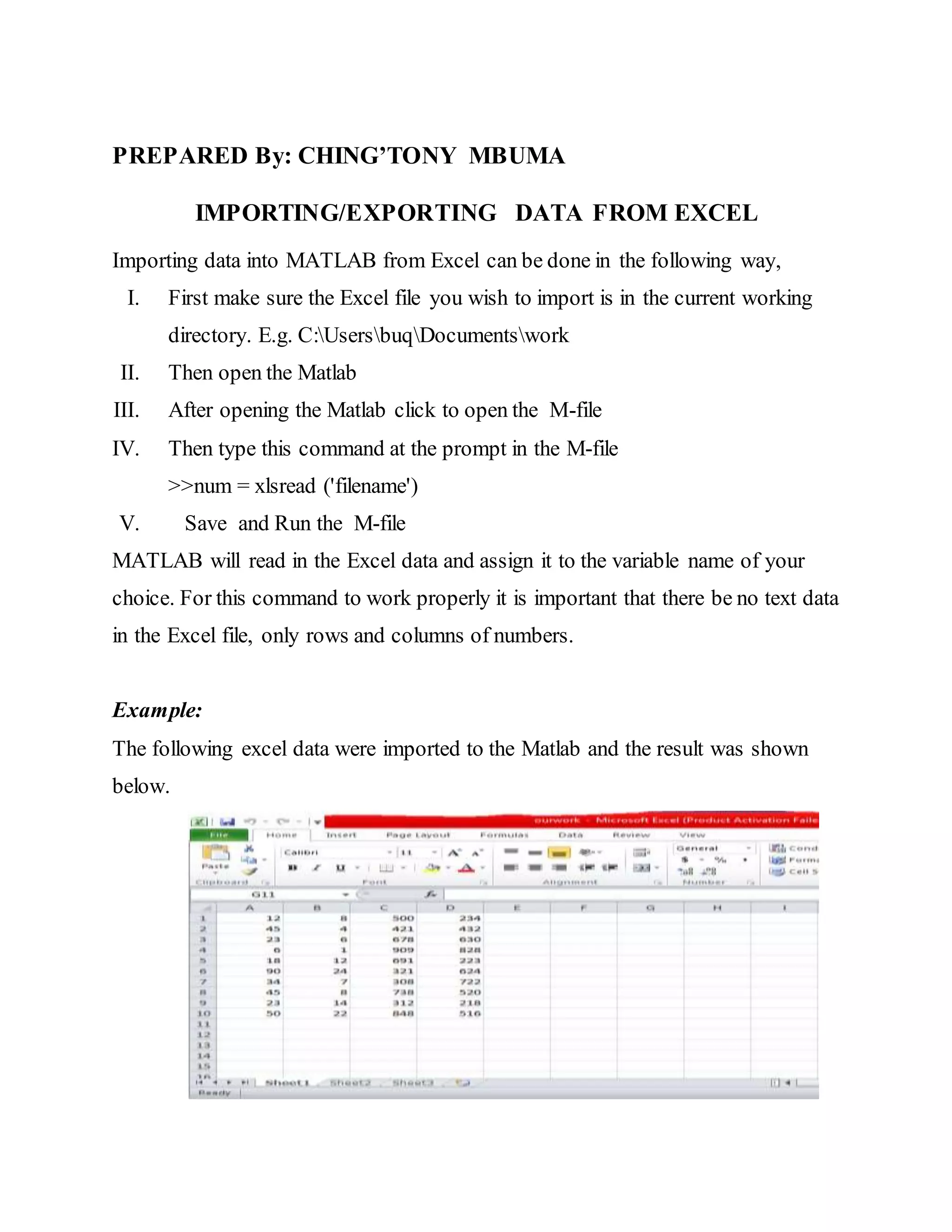 Import/Export data in Matlab | DOCX