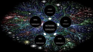 NETWORK
TOPOLOGY
HYBRID
TOPOLOGY
MESH
TOPOLOGY
STAR
TOPOLOGY
BUS
TOPOLOGY
RING
TOPOLOGY
 