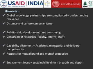 Cornell University and Sathguru Engagement in Agriculture Development In South Asia - 1994 - 2011