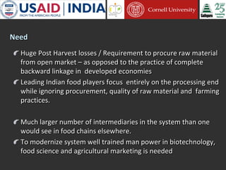 Cornell University and Sathguru Engagement in Agriculture Development In South Asia - 1994 - 2011