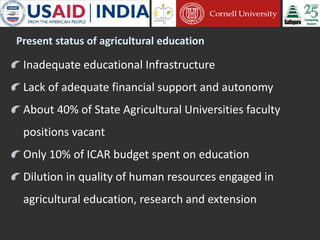 Cornell University and Sathguru Engagement in Agriculture Development In South Asia - 1994 - 2011