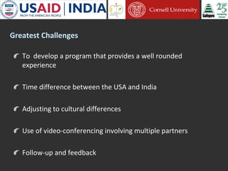 Cornell University and Sathguru Engagement in Agriculture Development In South Asia - 1994 - 2011