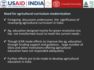 Cornell University and Sathguru Engagement in Agriculture Development In South Asia - 1994 - 2011