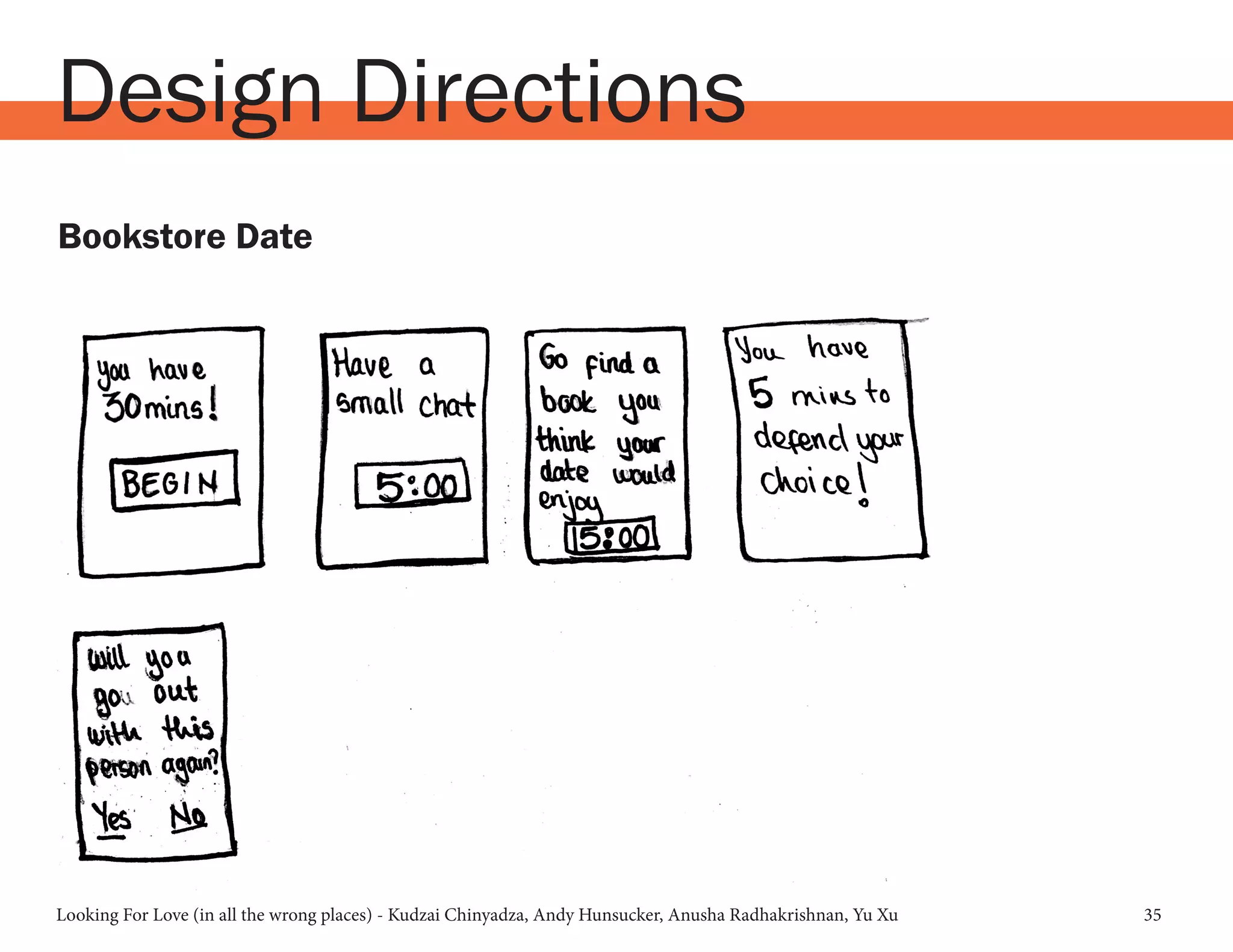 Looking For Love (in all the wrong places) - Kudzai Chinyadza, Andy Hunsucker, Anusha Radhakrishnan, Yu Xu 35
Design Directions
Bookstore Date
 