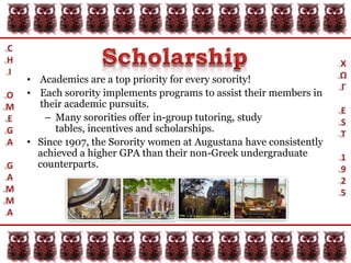 CHIOMEGAGAMMAScholarshipΧΩΓEST1925Academics are a top priority for every sorority!