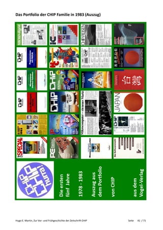 Hugo E. Martin, Zur Vor- und Frühgeschichte der Zeitschrift CHIP Seite 41 / 71
Das Portfolio der CHIP Familie in 1983 (Auszug)
 