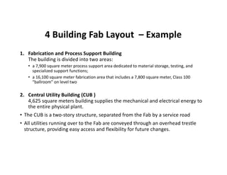 4 Building Fab Layout – Example
1. Fabrication and Process Support Building
The building is divided into two areas:
• a 7,...