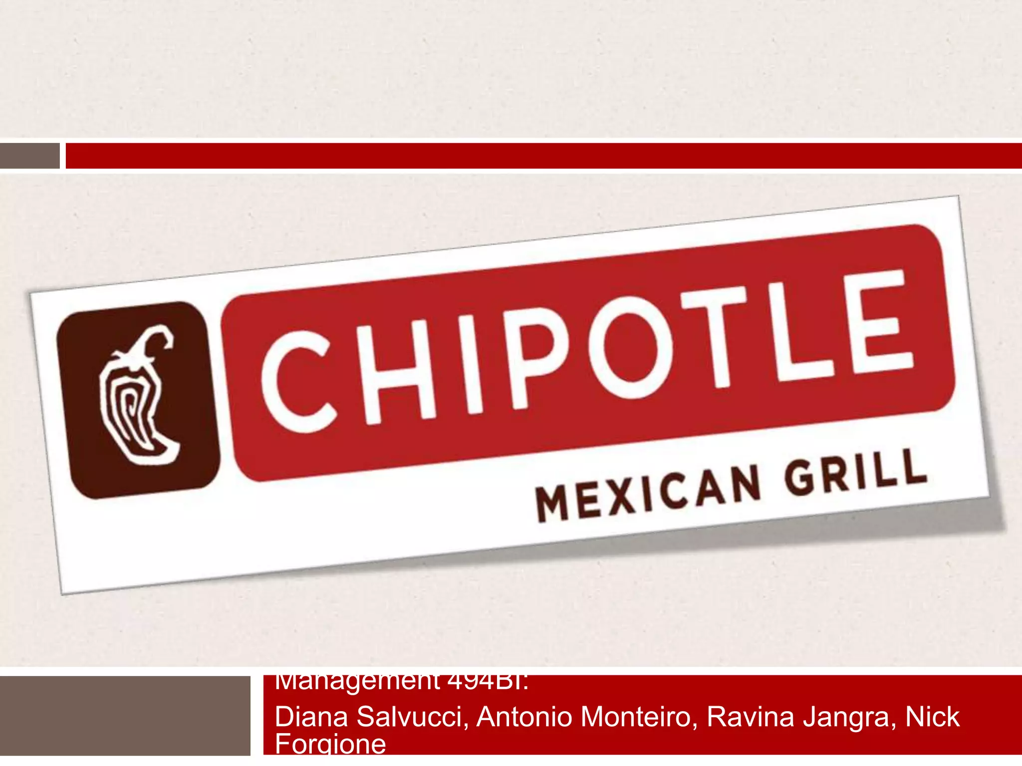 Management 494BI:
Diana Salvucci, Antonio Monteiro, Ravina Jangra, Nick
Forgione
 