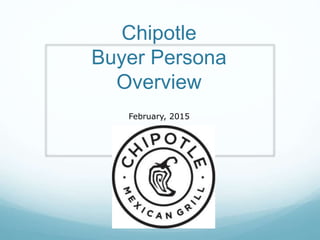 Chipotle
Buyer Persona
Overview
February, 2015
 