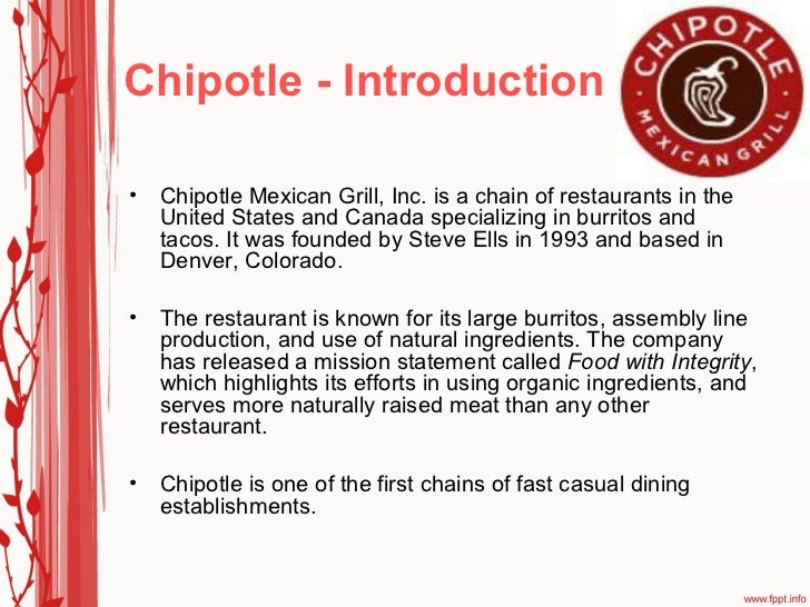 chipotle swot analysis Restaurants and food starbucks swot & pestle analysis last updated : oct, chipotle mexican grill swot and pestle analysis last updated : dec, 2017 chipotle mexican grill, inc along with its subsidiaries which operates mexican grill restaurants, is a delaware corporation an american fast casual restaurant chain. chipotle swot analysis Restaurants and food starbucks swot & pestle analysis last updated : oct, chipotle mexican grill swot and pestle analysis last updated : dec, 2017 chipotle mexican grill, inc along with its subsidiaries which operates mexican grill restaurants, is a delaware corporation an american fast casual restaurant chain.