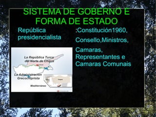 SISTEMA DE GOBERNO E
FORMA DE ESTADO
República
presidencialista
:Constitución1960,
Consello,Ministros,
Camaras,
Representantes e
Camaras Comunais
 