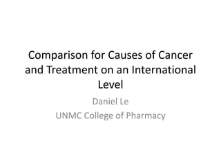 Comparison for Causes of Cancer
and Treatment on an International
Level
Daniel Le
UNMC College of Pharmacy
 