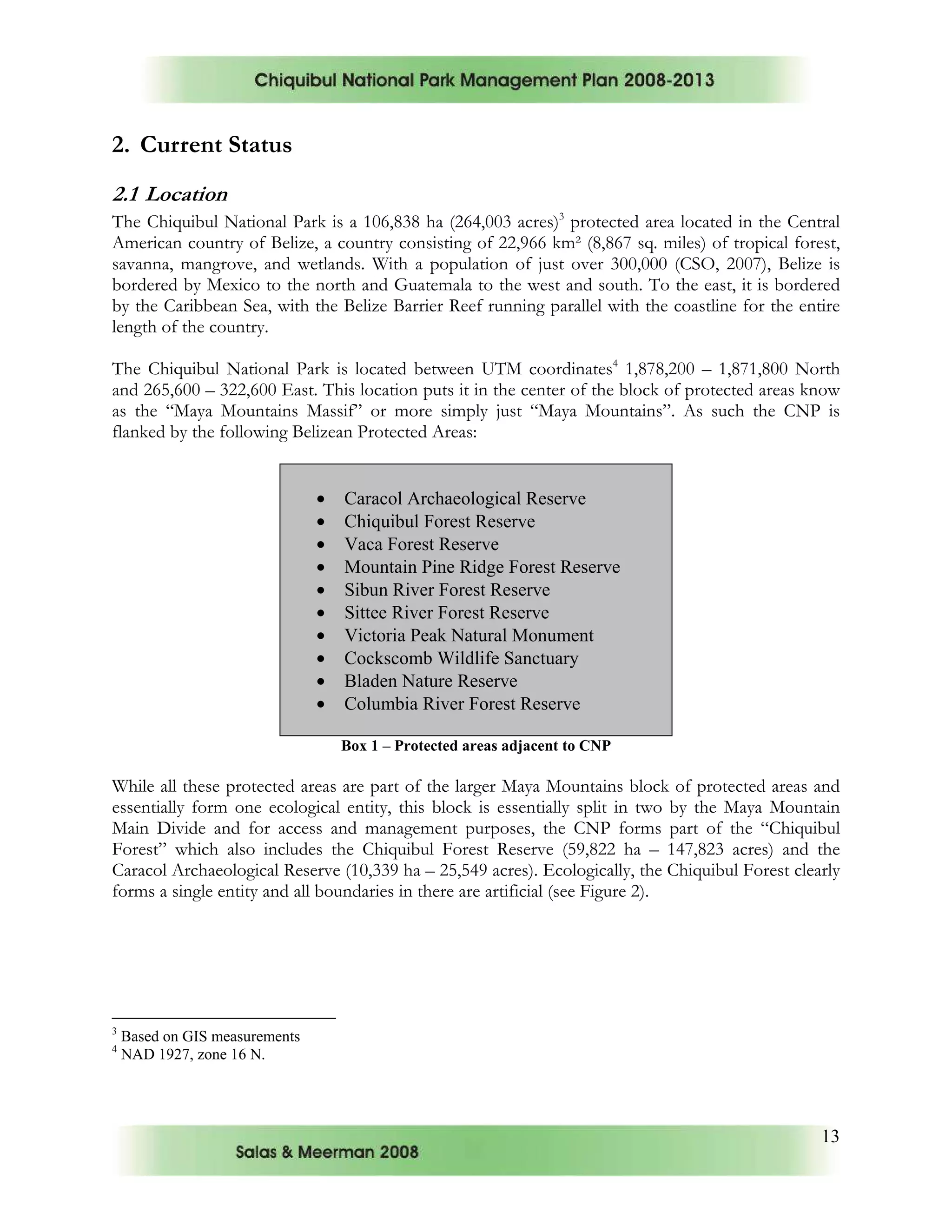 Chiquibul national park management plan... | PDF