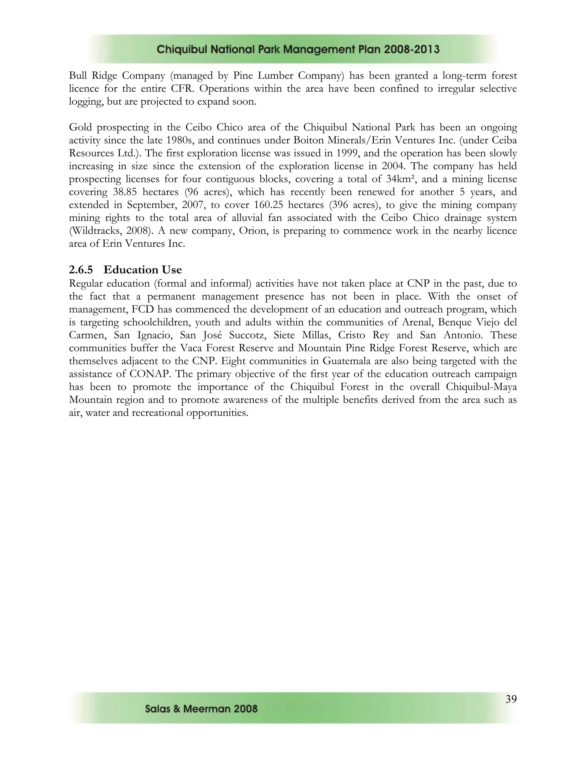 Chiquibul national park management plan... | PDF