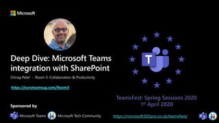 https://microsoft365pro.co.uk/teamsfest/
TeamsFest: Spring Sessions 2020
1st April 2020
https://euroteamsug.com/Room3
 
