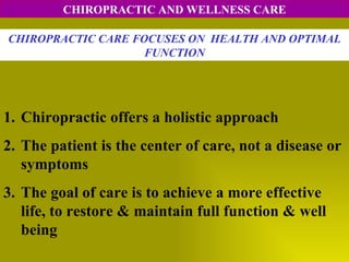 CHIROPRACTIC AND WELLNESS CARE CHIROPRACTIC CARE FOCUSES ON  HEALTH AND OPTIMAL FUNCTION ,[object Object],[object Object],[object Object]