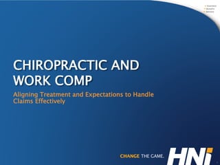 CHIROPRACTIC AND
WORK COMP
Aligning Treatment and Expectations to Handle
Claims Effectively
1
 